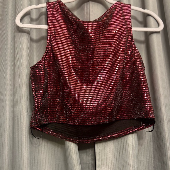 Sincerely Jules Hot Pink & Black Sequin Sparkle Cowl Neck Crop Top—Size M NWT 86 - Picture 7 of 9